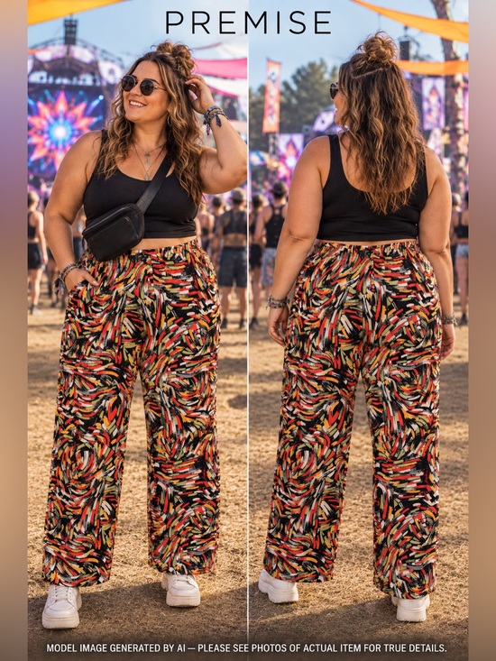 Premise Pants - Premise Easy Pants Stretch Women 3X Techno Rave Festival Flowy Artsy Groovy Bold